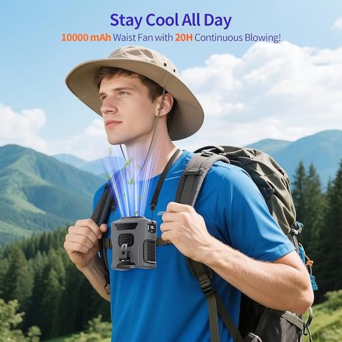 Ventilateur de Taille 20000mAh, 40h Autonomie, Ventilateur de Ceinture Rechargeable, 5 Vitesses, Double Flux, Refroid. Main Libre, à Porter Sous Chemise, Voyage, Rando, Camping & Activités Outdoor - Nail Gallerys