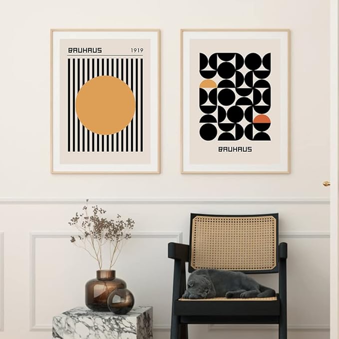 BIopLj Lot de 3 Affiches Géométriques Abstraites Minimalistes Du Milieu Du Siècle Bauhaus Peinture sur Toile Impression D'Art Mural Décoration D'Intérieur-60 * 80 Cm/24 * 31 Pouces (Sans Cadre) - Nail Gallerys