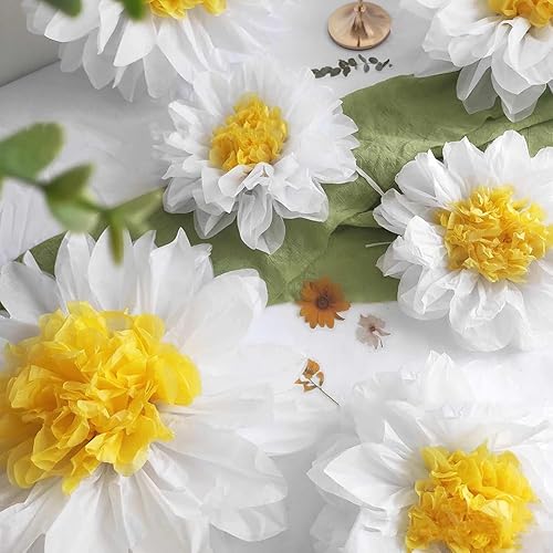 Lot de 8 grandes marguerites géantes en papier - Fleurs de fête - Tournesols blancs et jaunes - Pour anniversaire, fête prénatale, salle de classe - Nail Gallerys