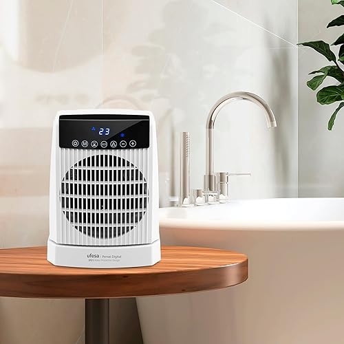 Ufesa Persei Radiateur Soufflant Numérique 2000W IP21 pour Salle de Bain 3 Niveaux de Chauffage/Froid Socle Oscillant, Thermostat Réglable, Minuterie 24 Heures, Écran LED, Protection contre la - Nail Gallerys