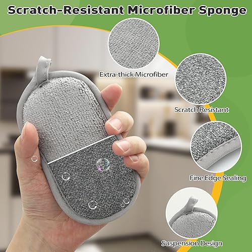 Votoko 12 Pièces Éponge Vaisselle Lavable, Double Faces Eponge Reutilisable Lavable, Anti Rayure, 15×8×2cm Eponges Microfibre pour Vaisselle, Cuisine, Salle De Bain, Verre - Nail Gallerys