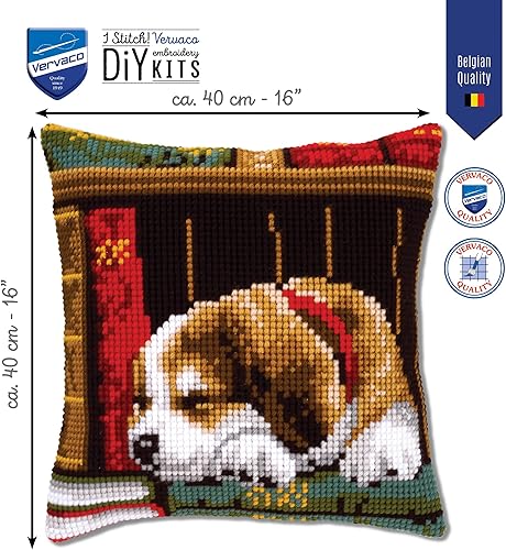 Vervaco Kit coussin au point de croix Chiot rottweiler Multicolore ,ca. 40 x 40 cm / 16' x 16' - Nail Gallerys