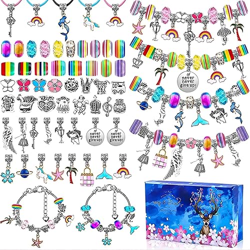 Cadeau Noël Fille Kit de Bijoux Charms pour Enfants 112 Pièces,Fabrication Bijoux Breloques Enfants,Création Bijoux Fille, Activités Manuelles Enfants, Loisirs Créatifs Charms,Jouet Fille 4-12 Ans - Nail Gallerys
