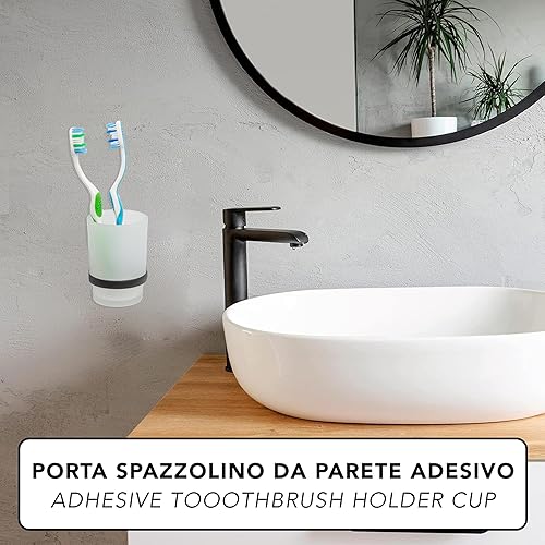 IPEA Porte Brosse à Dents Mural Auto-Adhésif Mural avec Gobelet – Pas Besoin de Perçage – Design Moderne – Élégant Porte-brosses à Dents et Dentifrice à Coller dans la Salle de Bain, Douche - Noir - Nail Gallerys