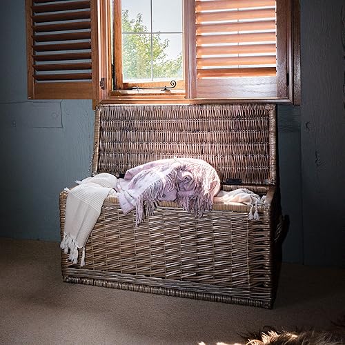 Arthur Cameron Rapallo Grand panier de rangement de luxe avec couvercle, fabriqué à la main en osier à double tissage, panier de rangement en osier, boîte de rangement (délavé antique, grand) - Nail Gallerys