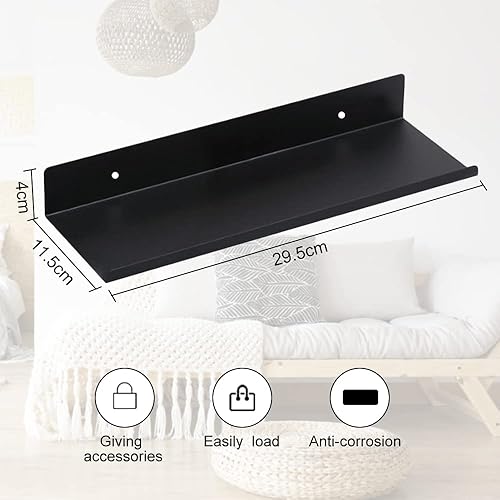 JUNMEIDO Tablettes Flottantes en Space Aluminum 29.5*11.5*4cm Étagères Carrées Anti-corrosion Petite Étagere Murale Anti-oxidation Anti-scratch pour Salon Chambre Couloir Salle de Bain Cuisine - Noir - Nail Gallerys