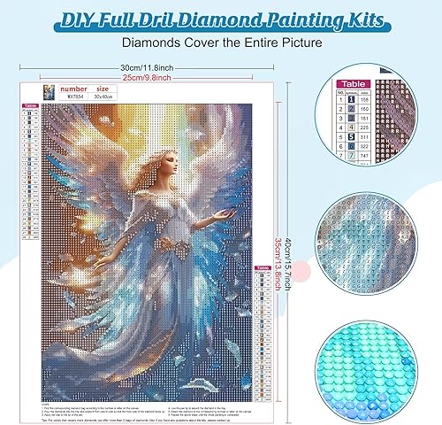 Bowetile 5D Bel Ange Diamond Painting, Kit Complet DIY Mignon Ange Diamant Painting, Peinture Diamant Adulte Fleur, Point de Croix Strass Cristal Nuage Pour Décoration Murale 30x30 cm - Nail Gallerys