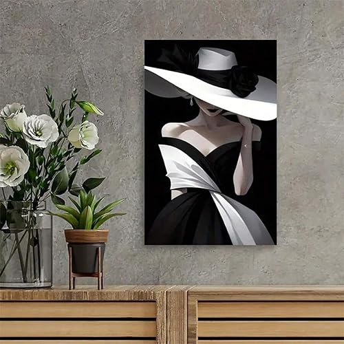 TONGYINLI Art mural sur toile, femme africaine abstraite moderne avec chapeau, affiche en noir et blanc, peinture imprimée décorative pour salon chambre 60x90cm sans cadre - Nail Gallerys