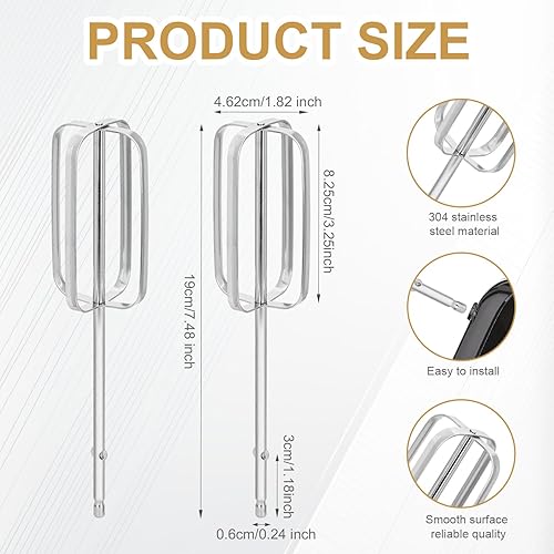 2pcs Accessoires pour Batteurs à Main, Acier Inoxydable Hand Mixer Attachments Pièces de Mélangeur Électrique pour Hamilton Beach Batteur à Main 62682RZ 62692 62695V 64699 (4 Bâtons) - Nail Gallerys