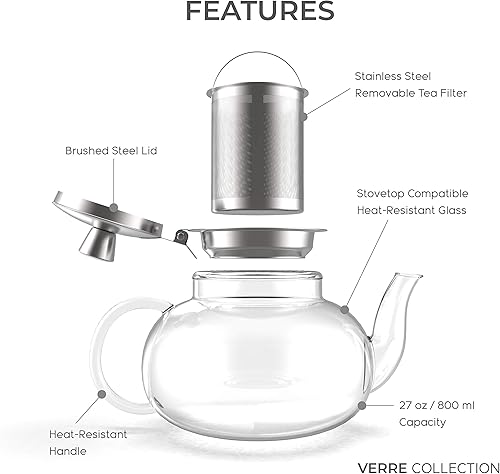 Verre Collection | Bouilloire à thé Sifflante En Acier Inoxydable Poli Avec Fond à Capsule Double Couche - Prêt Pour l'induction - 2,7 Pintes - Nail Gallerys