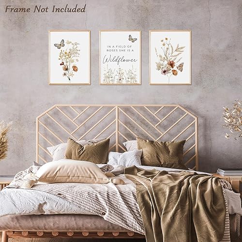 Lot de 3 Affiches d'art Mural Fleur Aquarelle, Impression de Fleurs Sauvages et Papillons Boho, Poster d'inspiration pour Chambre Salon 30x40 cm Sans Cadre - Nail Gallerys