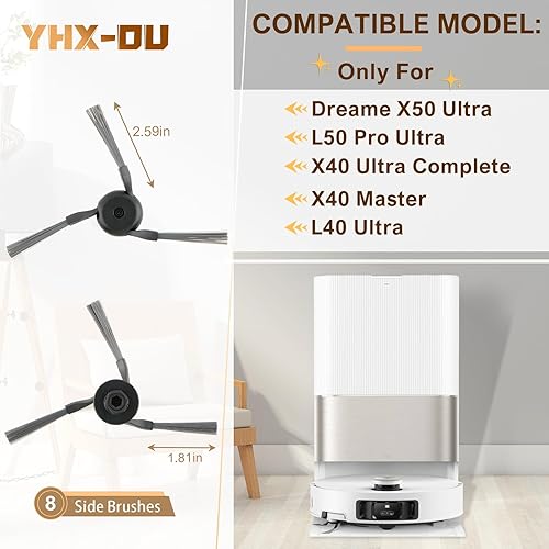 YHX-OU 8 brosses latérales de Rechange pour Dreame X40 Ultra, X40 Ultra Complete,X40 Master, L40 Ultra, X50 Ultra Complete, X50 Ultra, L50 Pro UltraAccessoires pour Robot aspirateur 1 Tournevis - Nail Gallerys