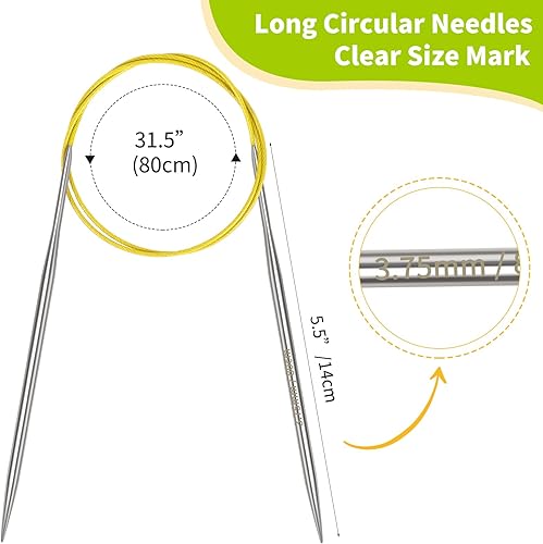 Coopay Aiguilles à tricoter circulaires de 2,5 mm de long, 80 cm de long, aiguilles circulaires en métal avec câble flexible, aiguilles à tricoter rondes pour grands projets, épingles à tricoter - Nail Gallerys