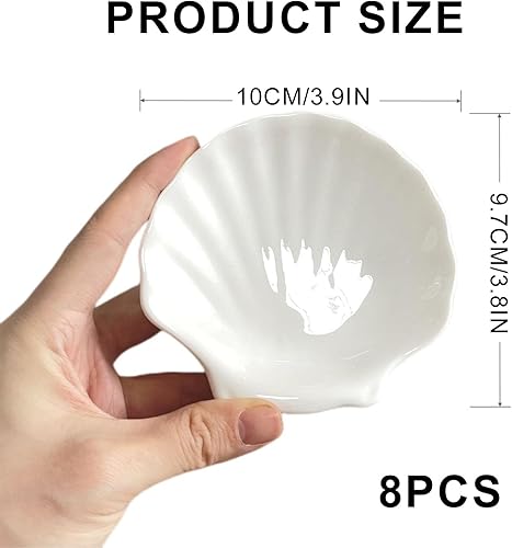 Sertay 8 Pièces Mini Bol Forme Coquille, Coquilles Sauce Céramique, Céramique Coquillage Bols Trempage, Adapté pour Servir des Desserts, des Collations, de Crème Glacée, des Noix (Blanc) - Nail Gallerys