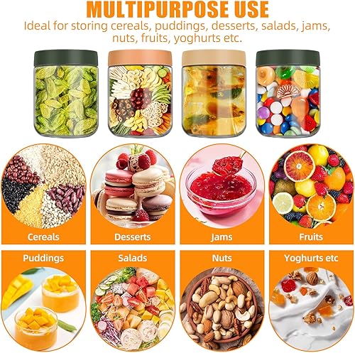 TEGOVE 6 pcs Bocaux en Verre,500ml Bocaux Bocal en Verre,Pot Yaourt,Bocaux Maçon avec 6 Cuillères Dorées,Pots d'avoine de Nuit pour Avoine de Nuit,Pudding,Confiture,Salade,Yaourt - Nail Gallerys