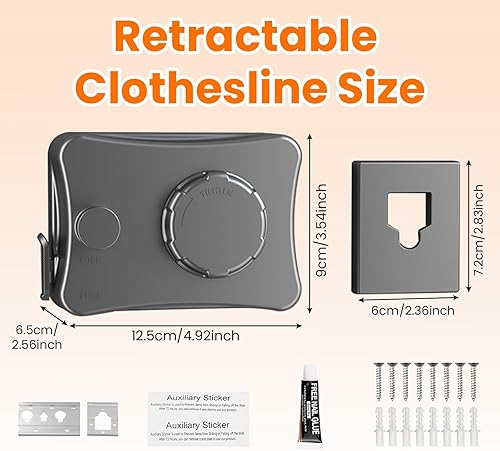 DECARETA Corde à Linge Rétractable, 5.1m Fil à Linge Retractable, Étendoir à Linge Rétractable Extérieur, Corde à Linge Murale, Ligne de Lavage avec Vis et Autocollant pour Salle de Bain Balcon Jardin - Nail Gallerys