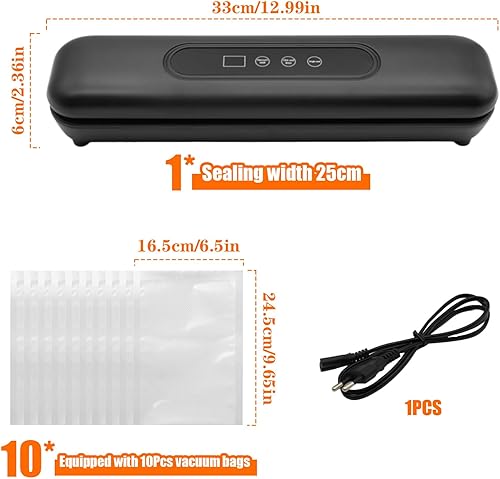 Fsaklaskdy Machine Sous Vide Alimentaire, Appareil Mise Sous Vide Alimentaire avec Mode Sec et Humide, 10 Sacs Sous Vide Inclus, Professionnel Emballeur Sous Vide La Cuisine et la Conservation, Noir - Nail Gallerys