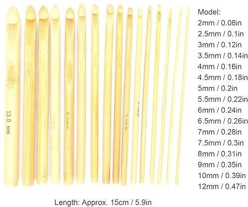 Lot de 16 crochets en bambou, aiguilles à tricoter ergonomiques de 2 à 12 mm, crochets en bois carbonisé antidérapants et lisses pour écharpes, couvertures, chaussettes, amigurumi - Nail Gallerys