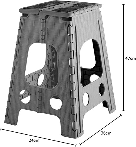 H&H Tabouret Pliant Gris/Noir, 34x36x47cm - Nail Gallerys