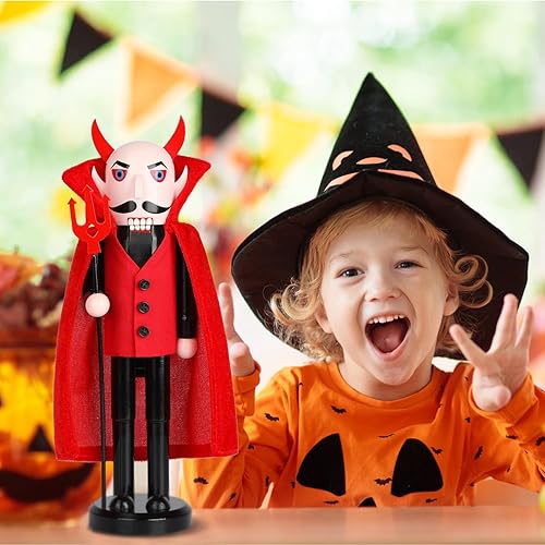 Auluda Décoration de Noël Halloween Casse-Noisette Figurines en bois faites à la main Figurines cadeaux festives à collectionner Étagères Cadeau de décoration (Diable d'Halloween) - Nail Gallerys