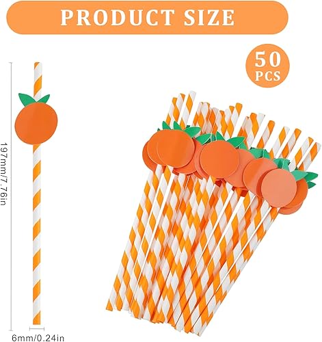 ChAusa 50 Pièces Pailles Papier,Pailles en Papier Kraft, Pailles Biodégradables,Pailles Rayées Orange et Blanches,Paille en Carton pour les Anniversaires,Mariages,Noël (Couleur Orange) - Nail Gallerys