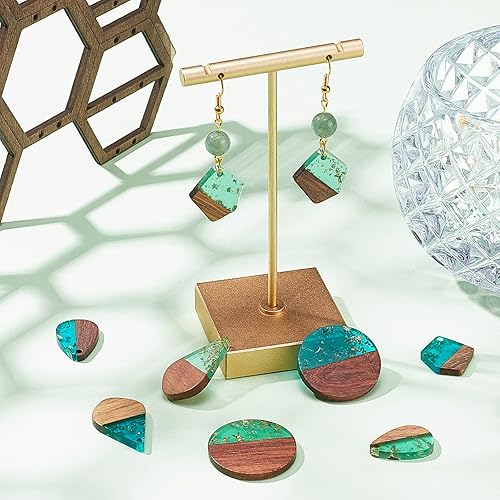 PH PandaHall 16pcs Pendentifs en Bois 4 Styles Résine Bois Boucles d'oreilles Pendentifs Polygone Plat Rond Larme Vintage Résine Noyer Bois Charmes avec Feuille d'or pour Collier Boucle d'oreille - Nail Gallerys