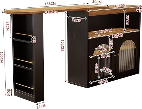 PUGSDRLY Table de bar, buffet, moderne, extensible, avec espace de rangement, table haute de bistrot avec bande lumineuse LED de 1 m de long, comptoir de cuisine, comptoir de cuisine, comptoir pour - Nail Gallerys