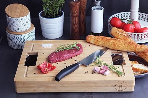 Planche à découper avec égouttoirs ~ bambou ~ avec rainure ~ avec les pieds ~ meilleure qualité ~ 44,5 x 31 x 5,8 - Nail Gallerys