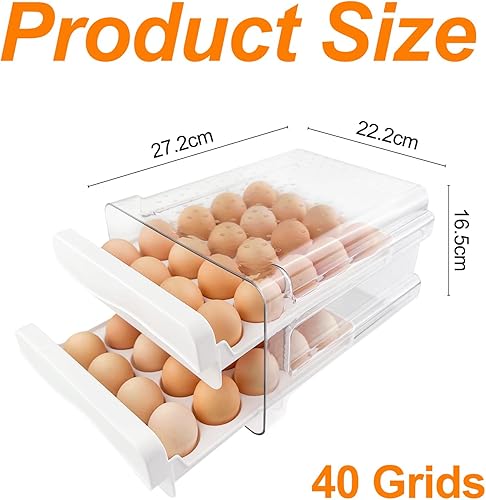 Gratuipolmep Boîte à Oeufs, 2 Couches Organisateur D'œuf Au Réfrigérateur, Peut Contenir 40 Gros œufs, Distributeur Oeuf, Transparent Boîte, pour Réfrigérateur, Cuisine, Table à Manger, Armoires - Nail Gallerys