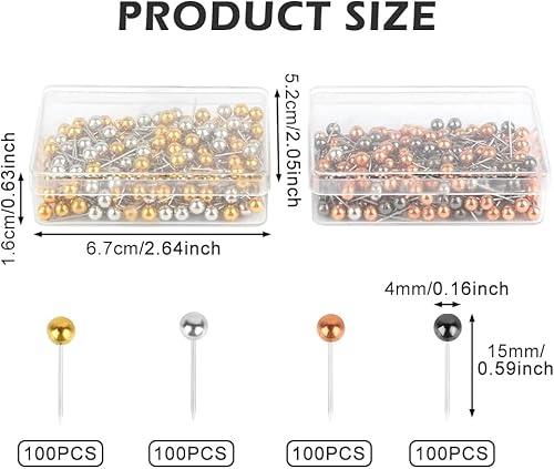 Lot de 400 épingles colorées avec tête en plastique - Avec pointe en acier - Rondes multicolores - Pour tableau d'affichage, tableau en liège - Marquage des itinéraires de voyage - Nail Gallerys