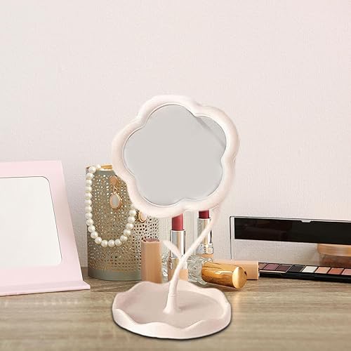 Miroir de Maquillage pour Bureau, Vanité en Forme de Fleur, Miroir de Vanité de Table, Réglable avec Rangement Miroir de Bureau, Portable Miroir Table pour Dortoir, Coiffeuse, Salle de Bain, Rose - Nail Gallerys