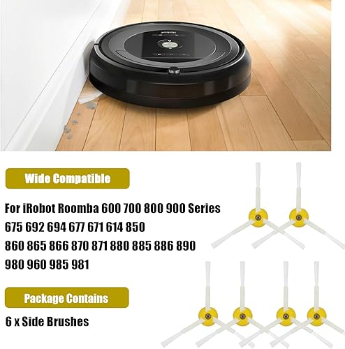 KiimSin 6 pièces brosses latérales rechange pour iRobot Roomba 600 700 800 900 Series 694 677 850 860 870 880 890 980 960 aspirateur robot Accessoires, brosse latérale aspirateur + tournevis - Nail Gallerys