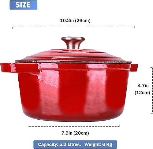 Puricon Cocotte Fonte Ronde, 26 CM Cocotte Polyvalente en Fonte Emaillée Casserole, Conserver Les Valeurs Nutritionnelles et Les Saveurs, Cuisson Plus Sûre et Plus Facile, 5.2 L pour 5-7 Personnes - Nail Gallerys