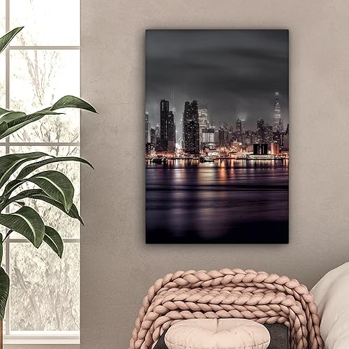 MuchoWow© Impressions sur Toile 60x90 cm Deco Tableau Murale Decoration Salon Peinture Tableaux Chambre Toiles Maison Skyline - Soirée - Architecture - Ville - Nail Gallerys