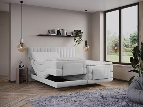 Vente-unique - Ensemble Complet boxspring tête de lit Coutures Verticales + sommiers Relaxation électrique + Matelas + surmatelas - 2 x 80 x 200 cm - Velours - Gris Clair - DONISI de Palacio - Nail Gallerys