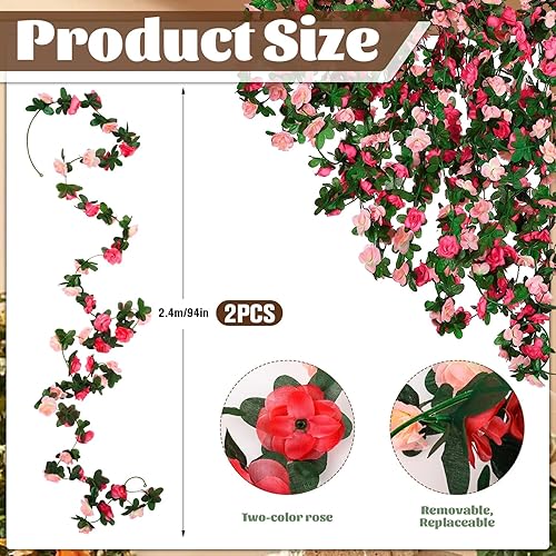 Fzyisw Lot de 2 guirlandes de fleurs artificielles de 2,4 m de pivoines artificielles - Guirlande de fleurs artificielles comme de vraies plantes suspendues - Pour mariage, jardin, décoration murale - Nail Gallerys