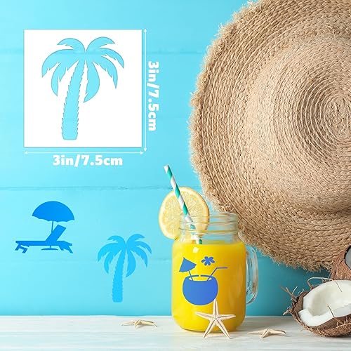 Tinoaly 70pcs Pochoirs Océan pour Peinture, 7,5x7,5cm en Plastique Motifs Animaux Marins et Plage Palmiers Motifs pour Bois Toile Rochers et Loisirs Créatifs - Nail Gallerys