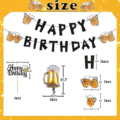 Décoration Anniversaire Bière, 7 Pièces Ballon Bière, Décoration de Gâteau d'Anniversaire, Happy Birthday Bannière Noir, La Fete de La Biere, Deco Thème - Nail Gallerys