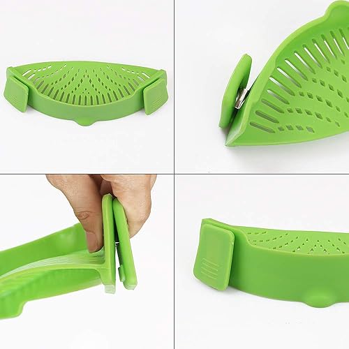 Cozihom Lot de 2 passoires à pâtes en silicone à clipser pour poêle, taille universelle, matériau de qualité alimentaire, résistant à la chaleur, vert - Nail Gallerys