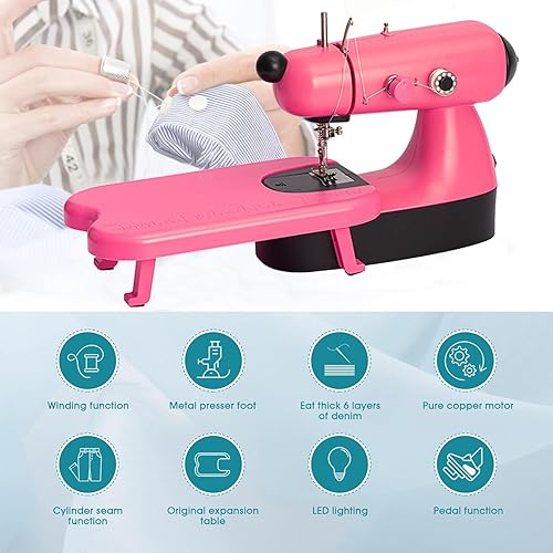 Mini machine à coudre électrique améliorée avec sac à coudre, planche d'extension, lumière LED, point rapide, convient pour vêtements, jeans, cutains, bricolage, maison, voyage (rose) - Nail Gallerys