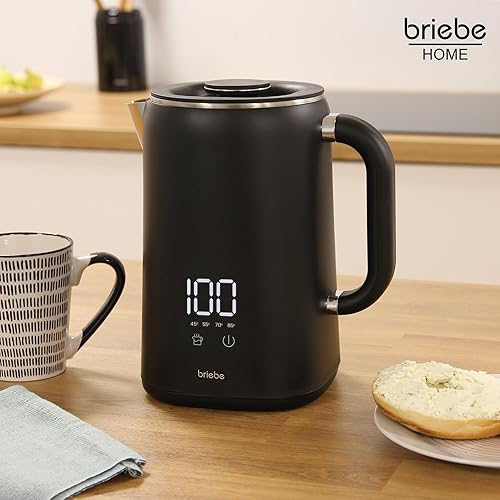 briebe eBoil Bouilloire Électrique 1,7L Contrôleur de Température Numérique 45°C à 100°C Fonction Keep Warm, 1500W, Intérieur Acier Inoxydable, Sans BPA, Base 360°, Contrôleur Strix, Noir - Nail Gallerys