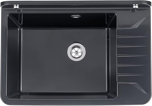 Lavabo avec siphon en plastique gris granit - 61 cm de long - Installation d'eau - Cuisine - Salle de bain robuste - Nail Gallerys