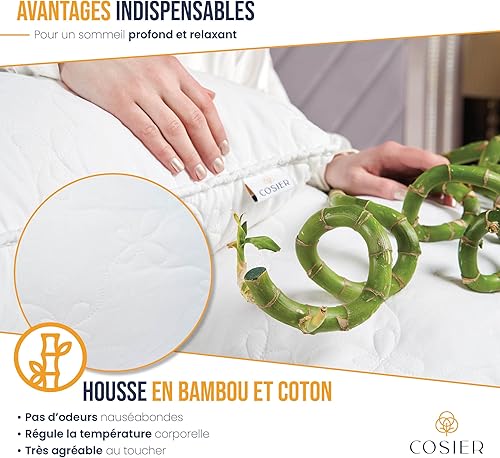 Cosier Oreiller Ergonomique Cervical en Bambou et Coton, Réglable en Hauteur et en Fermeté, Anti-Ronflement, Anti-Transpiration, Oreiller Orthopédique pour Les Douleurs Cervicales | Taille : 40x80 CM - Nail Gallerys