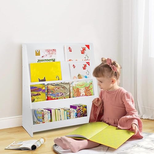 OHMG 6 Niveaux Bibliothèque Meuble de Rangement pour Enfant,Bibliotheque Murale,Etagere Livre et Meuble pour Chambre de Bebe,Bibliothèques pour Enfants avec Poche,Bois Naturel - Nail Gallerys