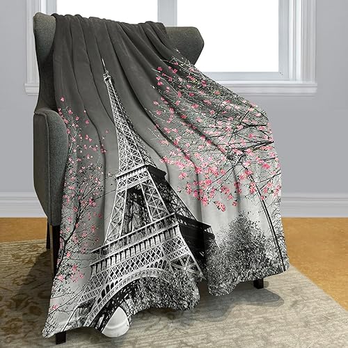 Plaid yisumei Couvertures doux flanelle douce couverture polaire jeté de lit Paris Tour Eiffel fleurs, Polyester, Weiß, 150x200 cm - Nail Gallerys