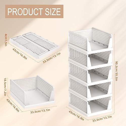 Zikenis 5 Pièces Organisateur Armoire Vetement, Empilable et Pliable Organisateur Tiroir, Plastique Rangement Tiroir Vetement, Organiseurs de Tiroir pour Chambre, Cuisine, Bureau, Salle de Bains - Nail Gallerys
