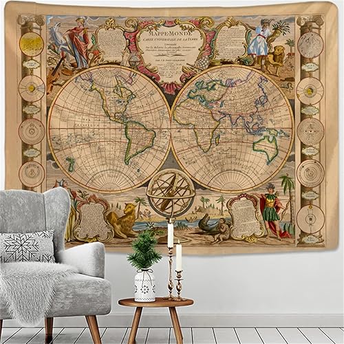 CUNNVN Tenture Murale Tapisserie Impression en 3D Modèle de carte du monde brun - H*W 175x230 cm Salon chambre dortoir décoration revêtement mural tenture murale tapisserie lavable et grand teint - Nail Gallerys