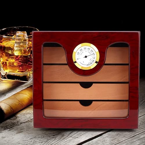 Asixxsix Cave à Cigares Boîte à Cigares, Boîte de Rangement en Bois de Cèdre avec Humidificateur Hygromètre Boîte à Cigares à 4 Tiroirs Boîte à Cigares Pouvant Contenir - Nail Gallerys