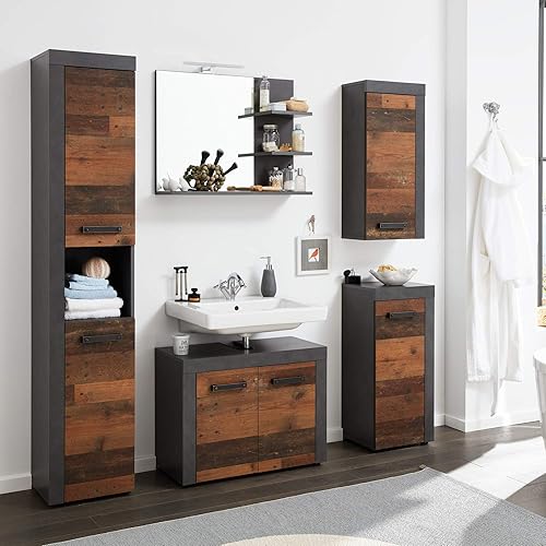 trendteam smart living - Meuble sous-Vasque - Salle de Bain - Indy - Taille d'assemblage (LxHxP) 72 x 56 x 34 cm - Couleur Old Wood avec Matera - 125930123 - Nail Gallerys