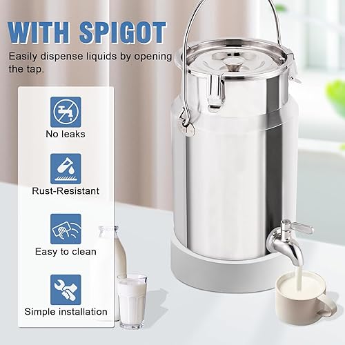 YUCHENGTECH Bidon à Lait en Acier Inoxydable 304 Seau de Transport de Lait 5L avec Couvercle et Robinet Scellés Pot à Lait Bidon à Huile/Lait Bidon à Lait Hermétique Seau à Lait en Acier Inoxydable - Nail Gallerys